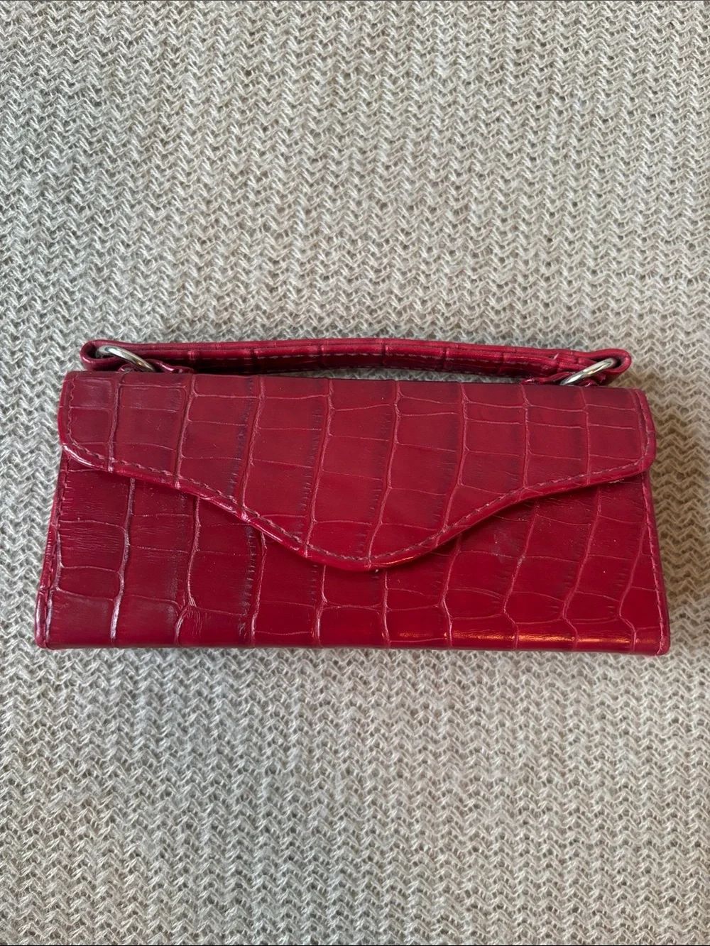 Red Croc-Embossed Women’s Top-Handle Clutch Mini Flap Bag